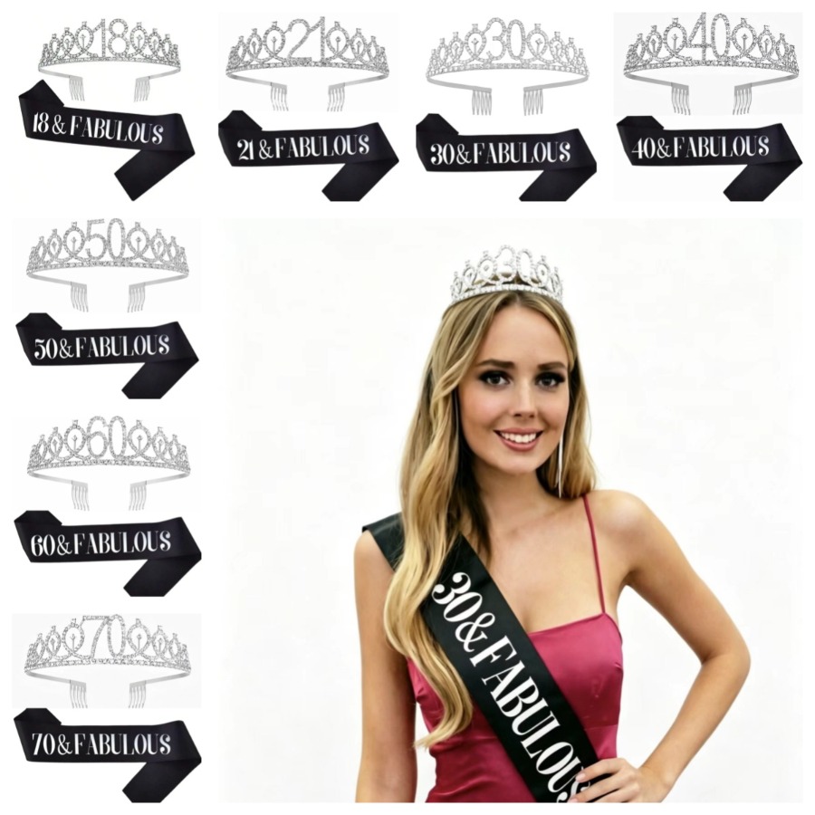 Birthday Sash Glitter - Mahkota Tiara Ulang Tahun Berkilau Perak