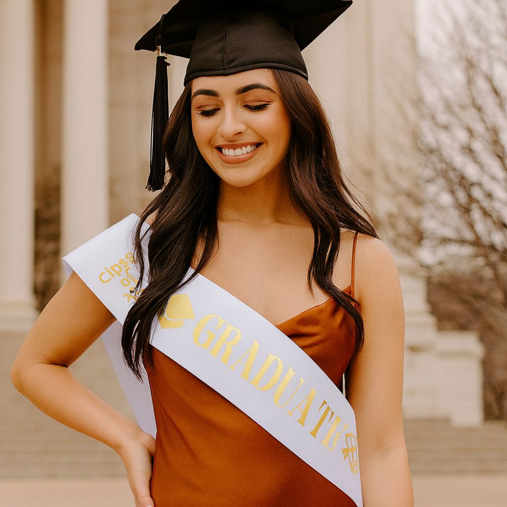 Birthday Sash Glitter - Selempang Wisuda Kelas 2026 Hitam Putih