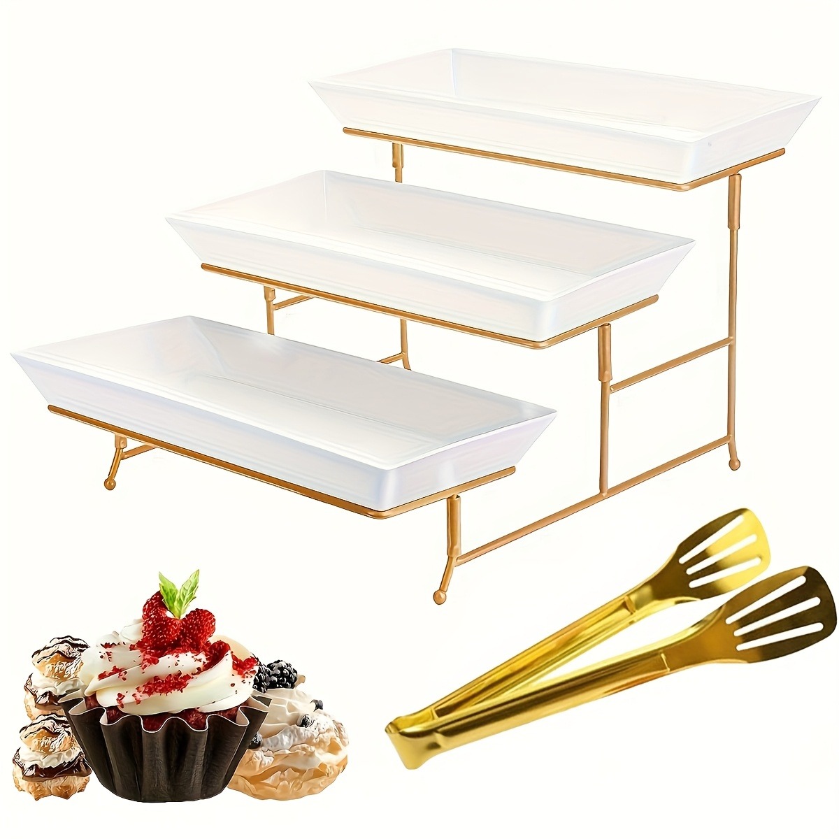 Cupcake Stand Tier - Tempat Sajian Bertingkat Putih + Penjepit,