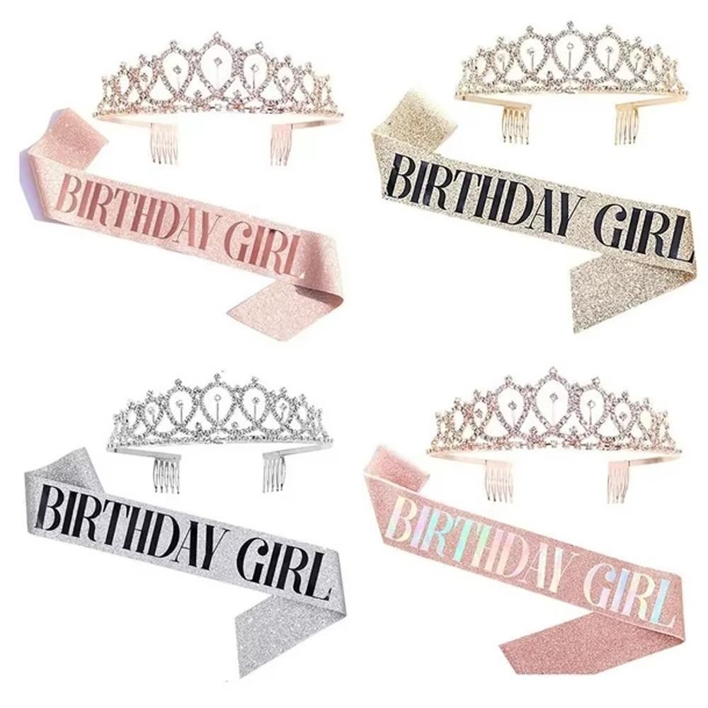 Birthday Sash Glitter - 2Pcs/Set Mahkota Pesta Ulang Tahun Baru