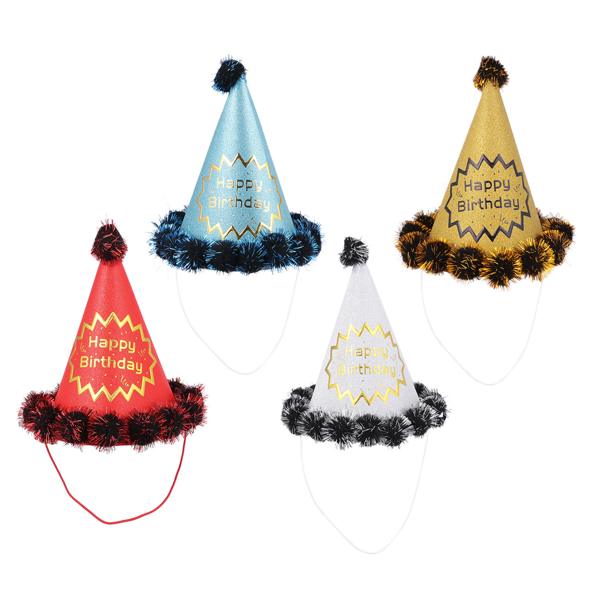 Party Hat Cone - 4 buah topi ulang tahun berkilau