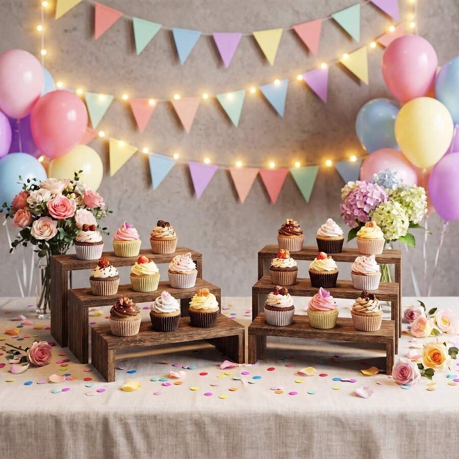 Cupcake Stand Tier - 6 Buah Stand Display Kayu, Stand
