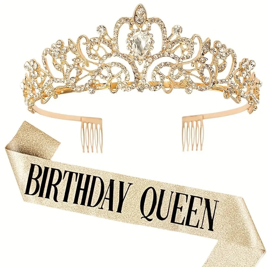 2pcs/Set Mahkota Kristal Rhine - Birthday Sash Glitter ulasan dan harga