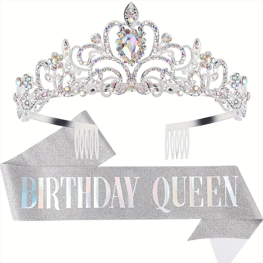 2pcs/Set Mahkota Kristal Rhine - Birthday Sash Glitter ulasan dan harga