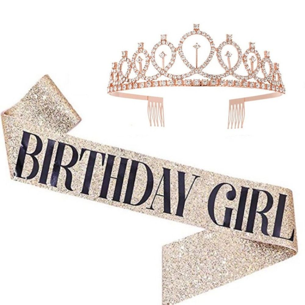 2Pcs/Set Mahkota Pesta Ulang T - Birthday Sash Glitter ulasan dan harga