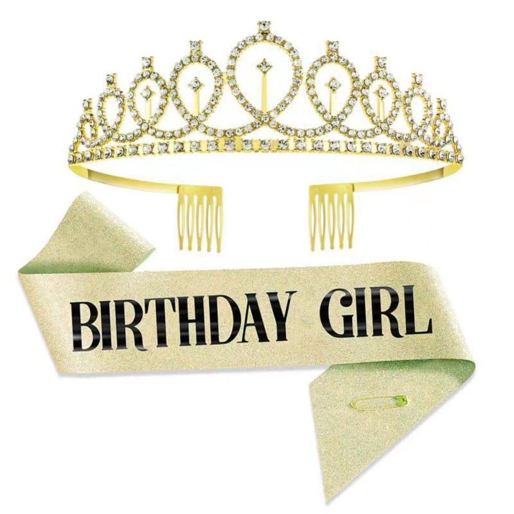 2Pcs/Set Mahkota Pesta Ulang T - Birthday Sash Glitter ulasan dan harga